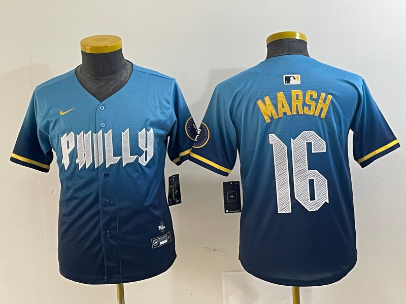 Personalized Youth Philadelphia Phillies #16 Brandon Marsh Blue 2024 City Connect Limited Stitched Jersey