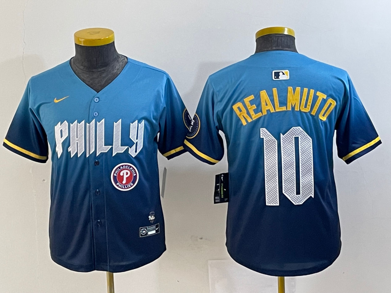 Personalized Youth Philadelphia Phillies #10 J.T. Realmuto Blue 2024 City Connect Limited Stitched Baseball Jersey