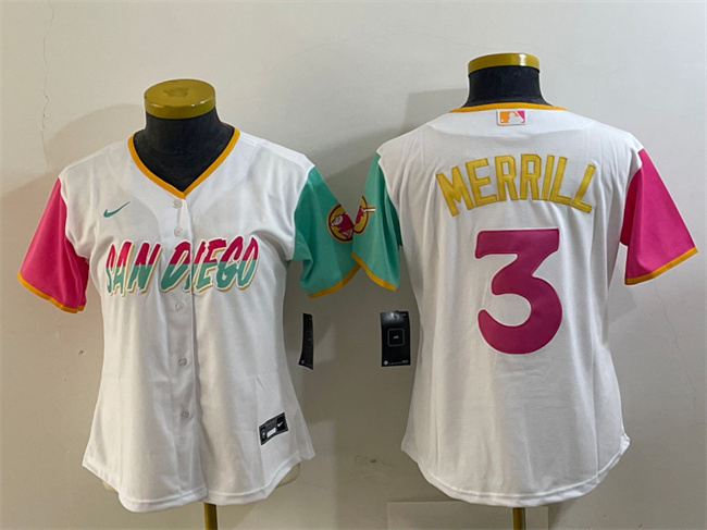 Personalized Women’s San Diego Padres #3 Jackson Merrill White City Connect Stitched Baseball Jersey(Run Small)