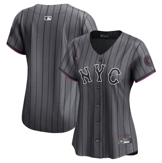 Personalized Women’s New York Mets Blank Graphite 2024 City Connect Limited Stitched Baseball Jersey(Run Small)