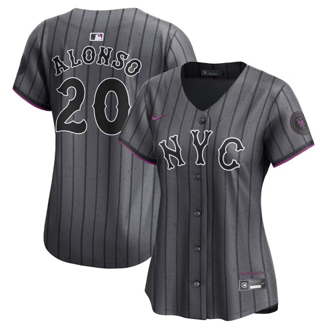 Personalized Women’s New York Mets #20 Pete Alonso Graphite 2024 City Connect Limited Stitched Baseball Jersey(Run Small)