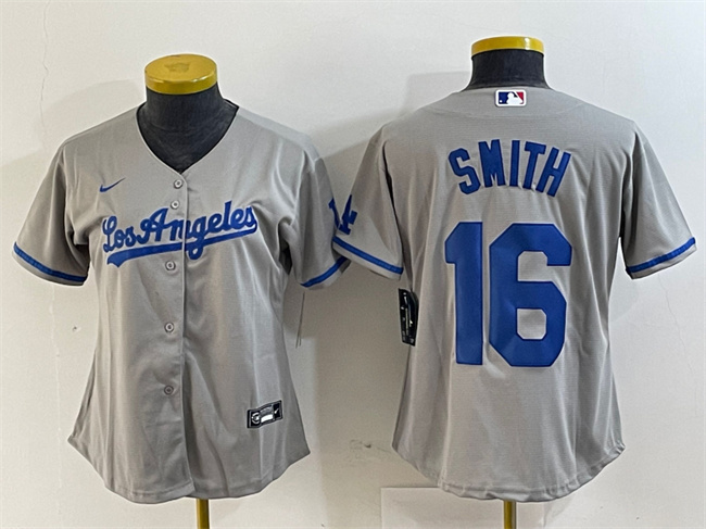 Personalized Women’s Los Angeles Dodgers #16 Will Smith Grey Stitched Jersey(Run Small)
