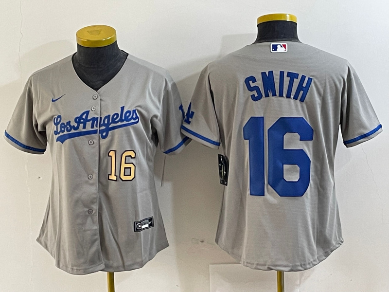 Personalized Women’s Los Angeles Dodgers #16 Will Smith Grey Stitched Jersey(Run Small) 3