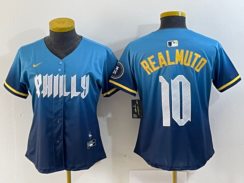 Personalized women Philadelphia Phillies #10 J.T. Realmuto Blue 2024 City Connect Limited Stitched Baseball Jersey