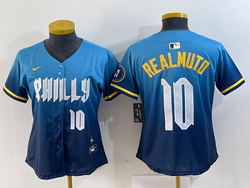 Personalized Women Philadelphia Phillies #10 J.T. Realmuto Blue 2024 City Connect Limited Stitched Baseball Jersey
