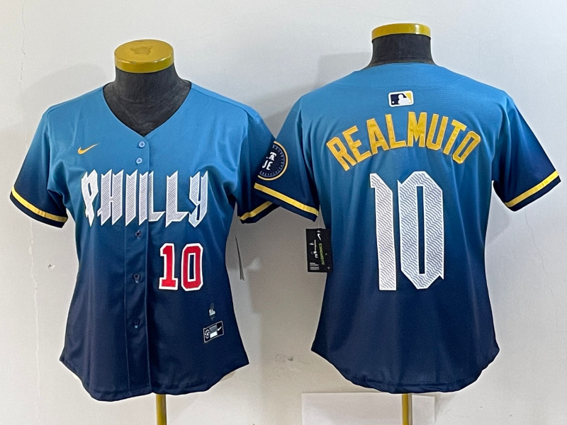 Personalized Women Philadelphia Phillies #10 J.T. Realmuto Blue 2024 City Connect Limited Stitched Baseball Jersey