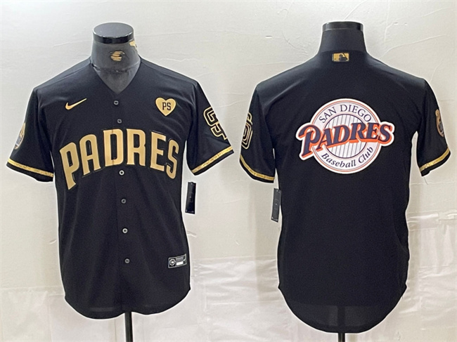 Personalized Men’s San Diego Padres Team Big Logo Black Gold With Patch Cool Base Stitched Baseball Jersey