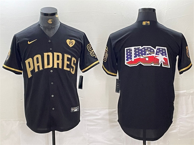 Personalized Men’s San Diego Padres Team Big Logo Black Gold With Patch Cool Base Stitched Baseball Jerseys