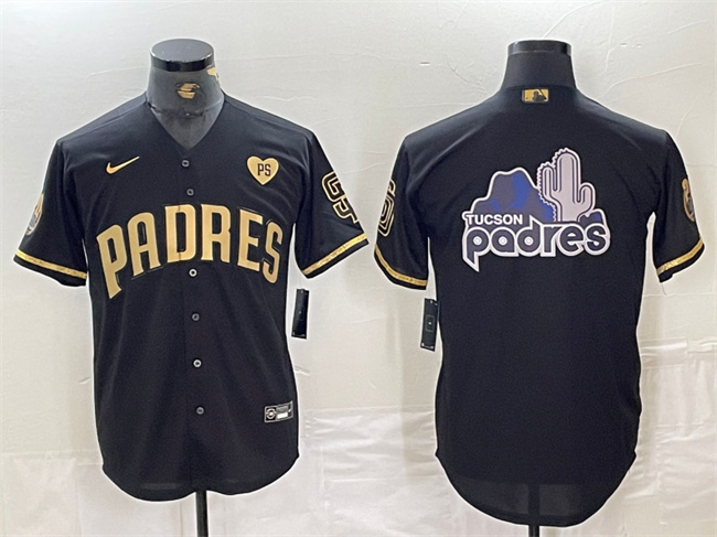 Personalized Men’s San Diego Padres Team Big Logo Black Gold With Patch Cool Base Stitched Baseball Jerseys 1