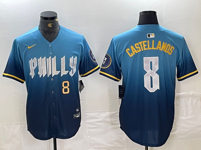 Personalized Men’s Philadelphia Phillies #8 Nick Castellanos Blue 2024 City Connect Limited Stitched Jersey