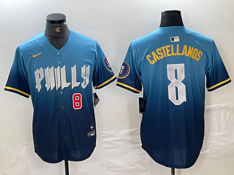 Personalized Men’s Philadelphia Phillies #8 Nick Castellanos Blue 2024 City Connect Limited Stitched Jersey