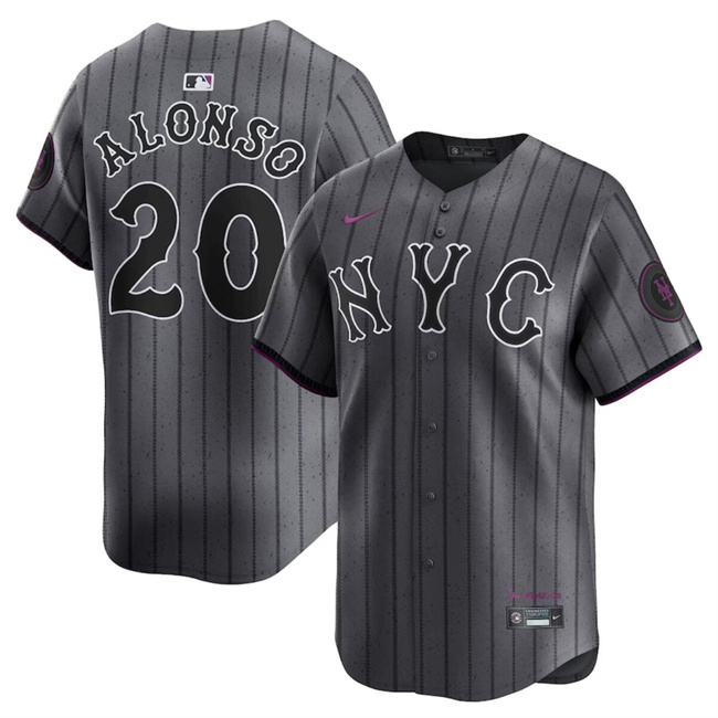 Personalized Men’s New York Mets #20 Pete Alonso Graphite 2024 City Connect Limited Stitched Baseball Jersey
