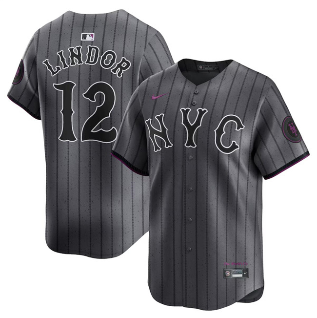 Personalized Men’s New York Mets #12 Francisco Lindor Graphite 2024 City Connect Limited Stitched Baseball Jersey