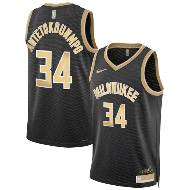Personalized Men’s Milwaukee Bucks #34 Giannis Antetokounmpo Black 2024 Select Series Stitched Basketball Jersey