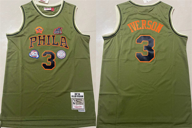Personalized Men’s Philadelphia 76ers #3 Allen Iverson Green 1997-98 Throwback Stitched Basketball Jersey