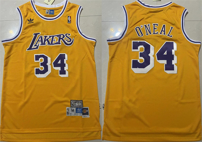 Personalized Men’s Los Angeles Lakers ##34 Shaquille O’Neal Yellow Throwback Basketball Jersey