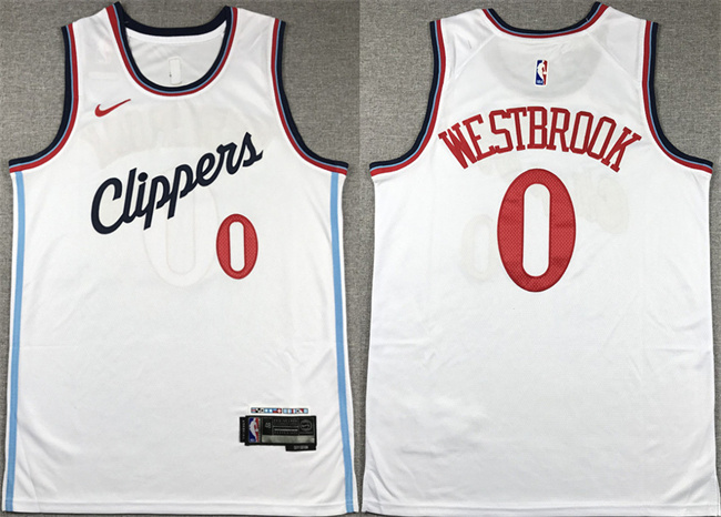 Personalized Men’s Los Angeles Clippers #0 Russell Westbrook White Stitched Jersey