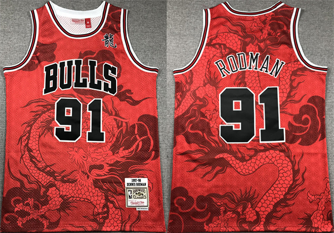 Personalized Men’s Chicago Bulls #91 Dennis Rodman Red 1997-98 Throwback Stitched Basketball Jersey