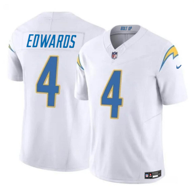 Personalized Youth Los Angeles Chargers #4 Gus Edwards White 2024 F.U.S.E Untouchable Limited Stitched Jersey