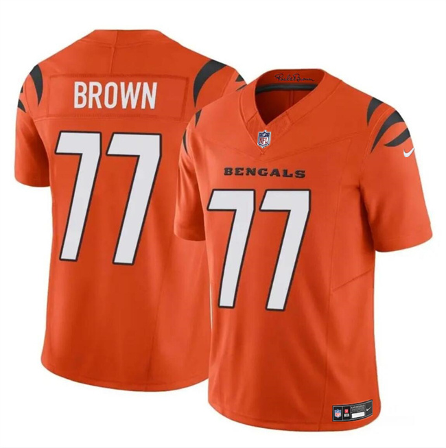Personalized Youth Cincinnati Bengals #77 Trent Brown Orange 2024 F.U.S.E. Untouchable Limited Stitched Jersey