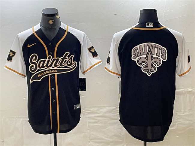 Personalized Men’s New Orleans Saints Team Big Logo Black White 1987 Legacy Cool Base Stitched Baseball Jersey