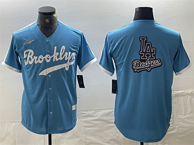 Personalized Men’s Los Angeles Dodgers Team Big Logo Light Blue Throwback Cool Base Stitched Baseball Jerseys