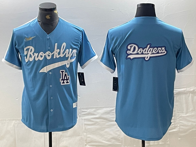 Personalized Men’s Los Angeles Dodgers Team Big Logo Light Blue Throwback Cool Base Stitched Baseball Jerseys