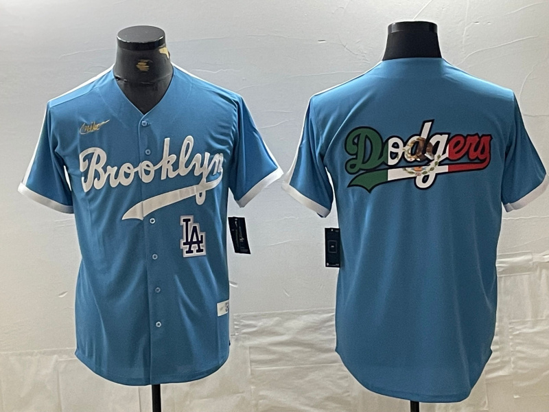Personalized Men’s Los Angeles Dodgers Team Big Logo Light Blue Throwback Cool Base Stitched Baseball Jerseys