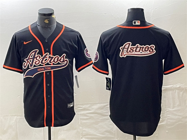 Personalized Men’s Houston Astros Black Team Big Logo With Patch Cool Base Stitched Baseball Jerseys