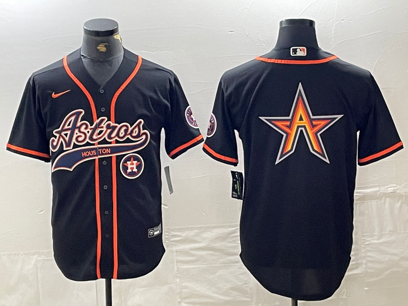 Personalized Men’s Houston Astros Black Team Big Logo With Patch Cool Base Stitched Baseball Jerseys
