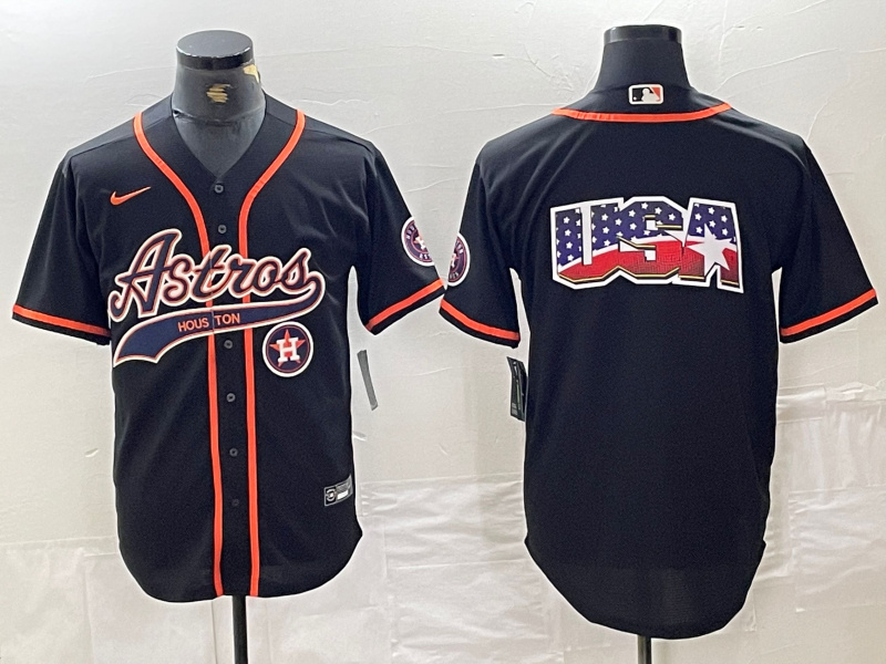 Personalized Men’s Houston Astros Black Team Big Logo With Patch Cool Base Stitched Baseball Jerseys