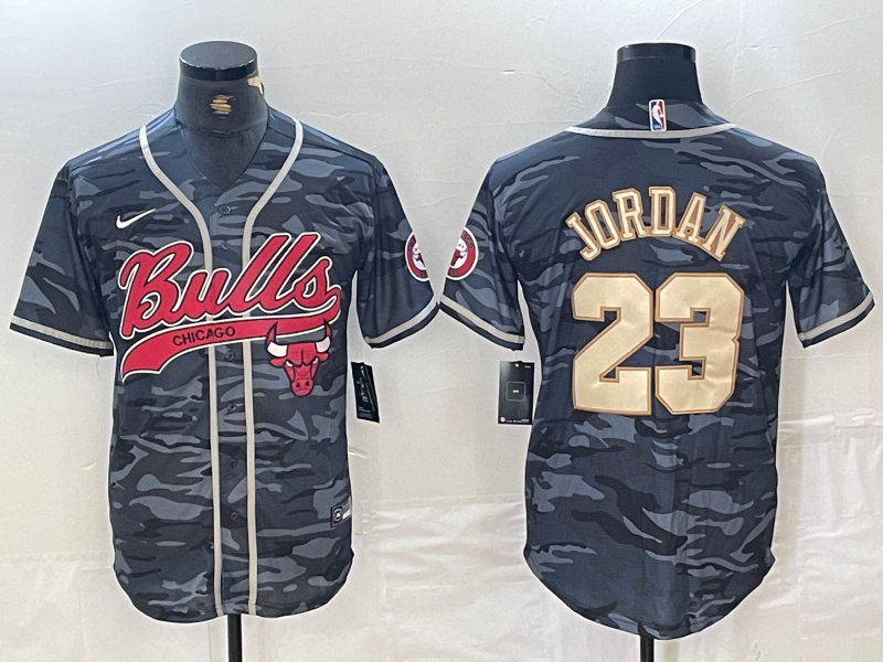 Personalized Men’s Chicago Bulls #23 Michael Jordan Gray Camo Cool Base Stitched Baseball Jerseys
