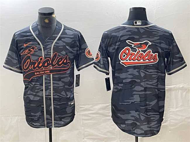 Personalized Men’s Baltimore Orioles Gray Camo Team Big Logo Cool Base Stitched Jerseys