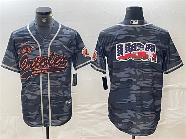 Personalized Men’s Baltimore Orioles Gray Camo Team Big Logo Cool Base Stitched Jerseys