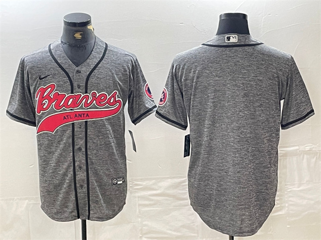 Personalized Men’s Atlanta Braves Blank Gray Cool Base With Patch Stitched Baseball Jersey