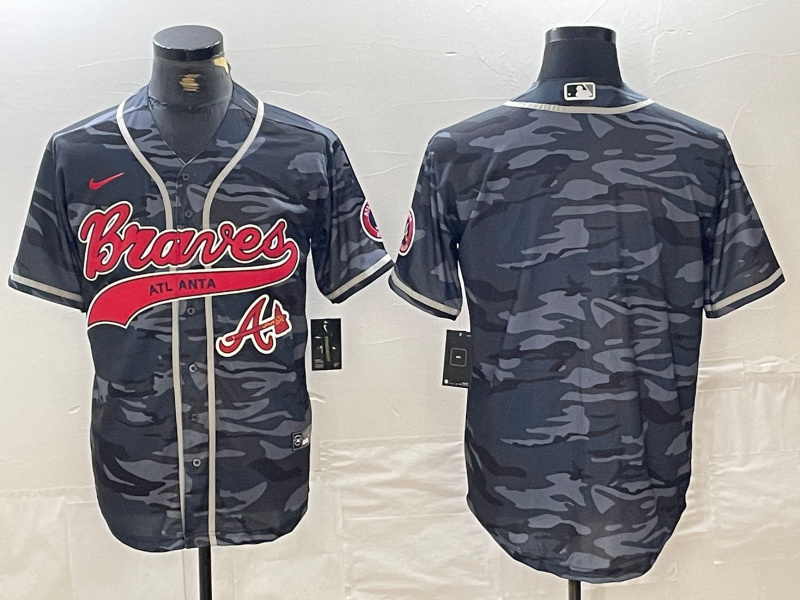 Personalized Men’s Atlanta Braves Gray Team Cool Base With Patch Stitched Baseball Jerseys