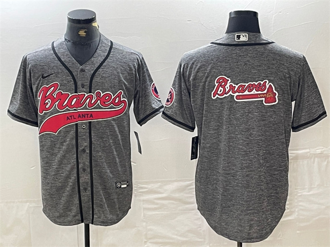 Personalized Men’s Atlanta Braves Gray Team Big Logo Cool Base With Patch Stitched Baseball Jersey
