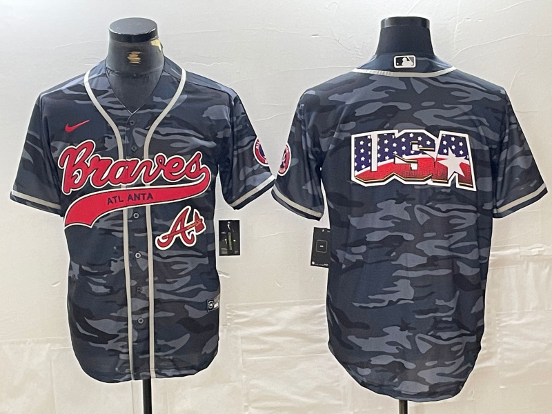 Personalized Men’s Atlanta Braves Gray Team Big Logo Cool Base With Patch Stitched Baseball Jerseys