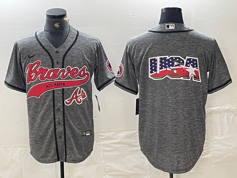Personalized Men’s Atlanta Braves Gray Team Big Logo Cool Base With Patch Stitched Baseball Jerseys