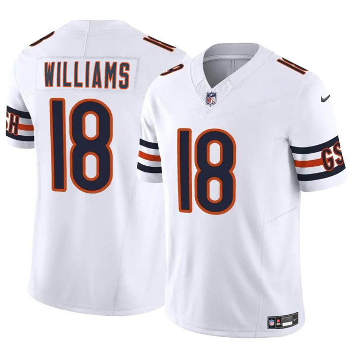Personalized Youth Chicago Bears #18 Caleb Williams White 2024 Draft F.U.S.E Stitched Football Jersey