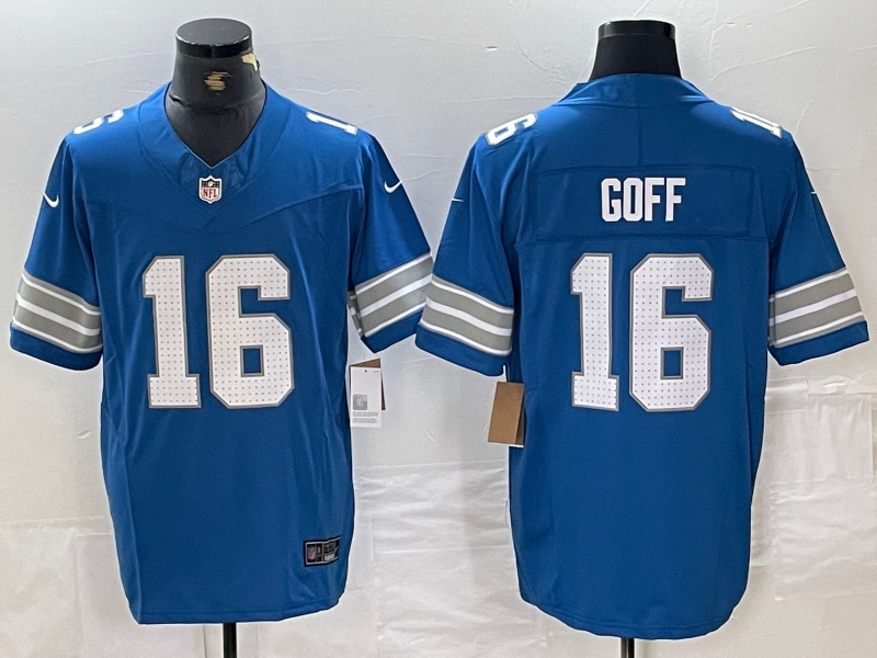 Personalized Men’s Detroit Lions #16 Jared Goff Blue 2024 F.U.S.E. Limited Stitched Jersey