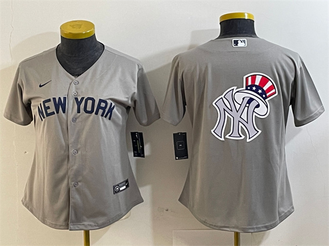 Personalized Women’s New York Yankees Gray Team Big Logo Cool Base Stitched Jersey(Run Small)