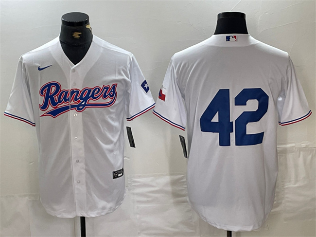 Personalized Men’s Texas Rangers #42 Jackie Robinson White Cool Base Stitched Baseball Jersey