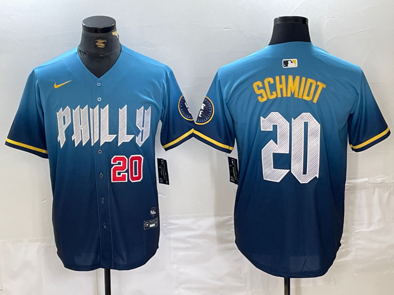 Personalized Men’s Philadelphia Phillies #20 Mike Schmidt Blue 2024 City Connect Limited Stitched Jersey