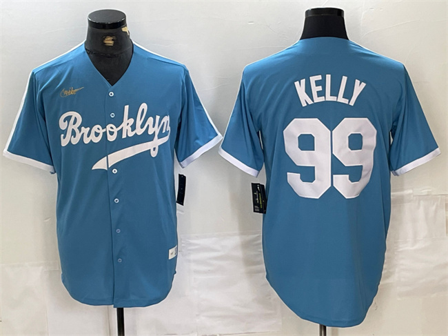 Personalized Men’s Los Angeles Dodgers #99 Joe Kelly Light Blue Throwback Cool Base Stitched Baseball Jersey