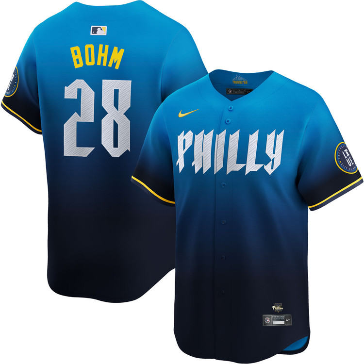 Personalized Men’s Alec #28 Bohm Philadelphia Phillies Blue 2024 City Connect Player Jersey