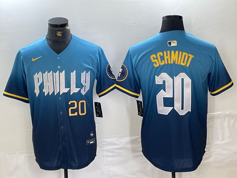 Personalized Men’s Philadelphia Phillies #20 Mike Schmidt Blue 2024 City Connect Limited Stitched Jersey