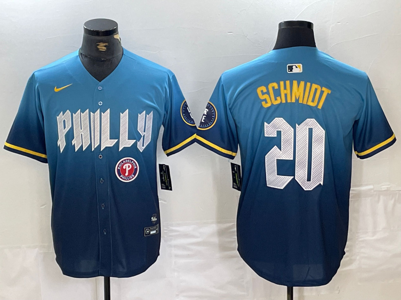 Personalized Men’s Philadelphia Phillies #20 Mike Schmidt Blue 2024 City Connect Limited Stitched Jersey