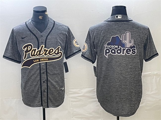 Personalized Men’s San Diego Padres Gray Team Big Logo Cool Base Stitched Baseball Jersey
