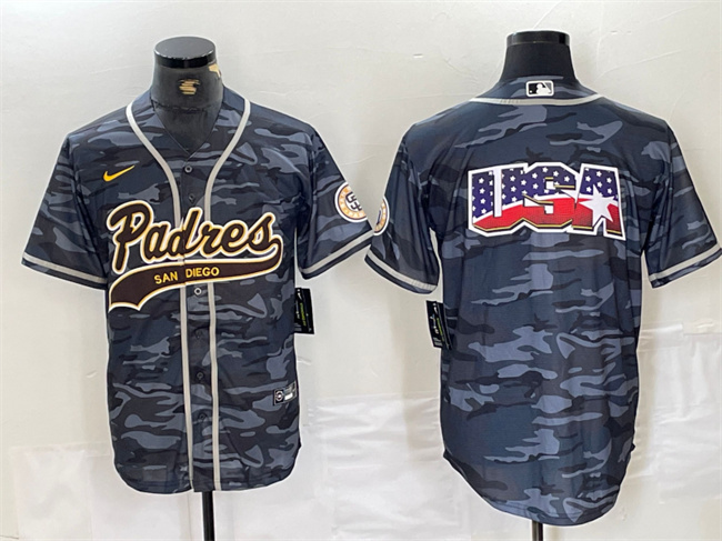 Personalized Men’s San Diego Padres Gray Camo Team Big Logo Cool Base Stitched Baseball Jersey